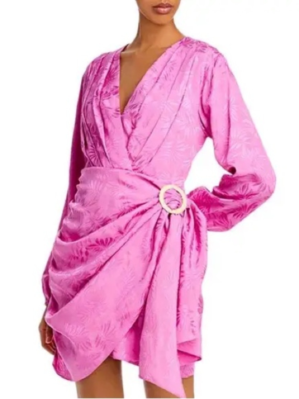 NWT WAYF Attina Faux Wrap Mini Dress Magenta Pink Long Sleeve Medium - Picture 3 of 16